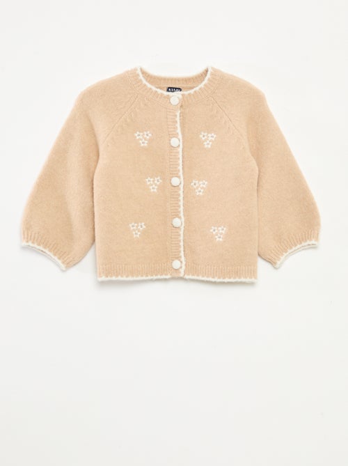 Cárdigan de cuello redondo con flores bordadas - Kiabi