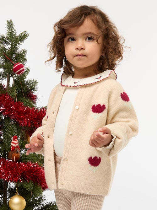 Cárdigan de cuello redondo con flores - Kiabi