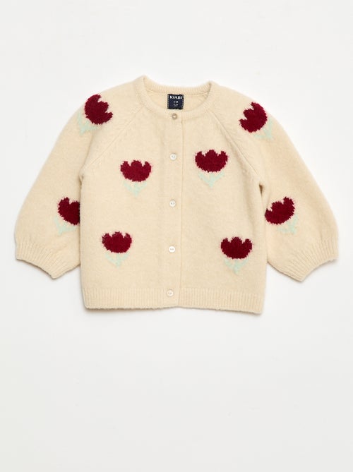 Cárdigan de cuello redondo con flores - Kiabi