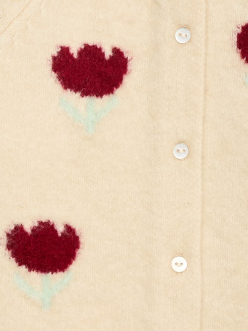 Cárdigan de cuello redondo con flores - Kiabi