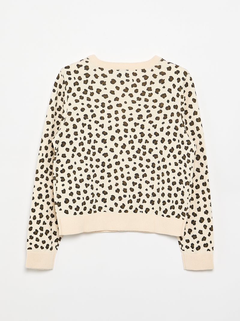 Cárdigan de cuello redondo ligero con estampado de leopardo Beige - Kiabi