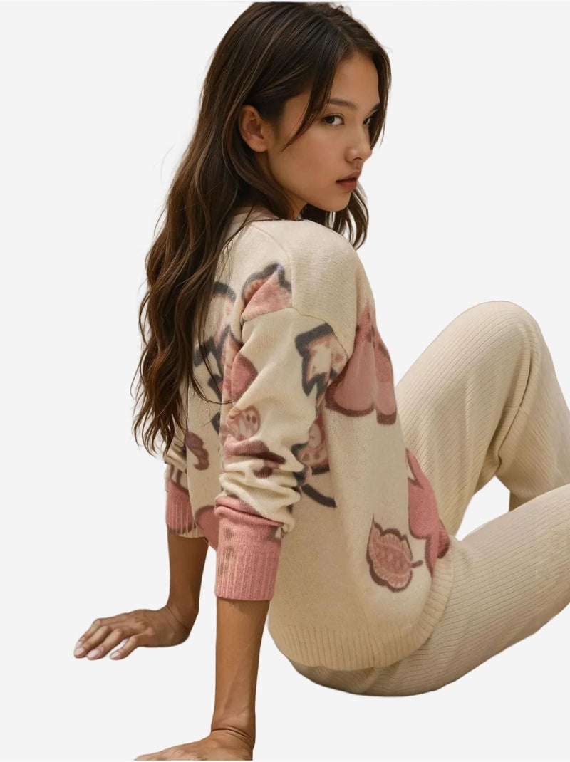 Cárdigan de jacquard con flores Marfil - Kiabi