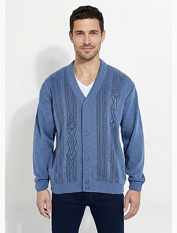 Cárdigan de lana con cuello de pico y manga larga abotonado - Afibel