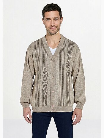 Cárdigan de lana con cuello de pico y manga larga abotonado - Afibel