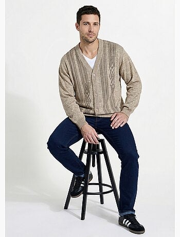 Cárdigan de lana con cuello de pico y manga larga abotonado - Afibel