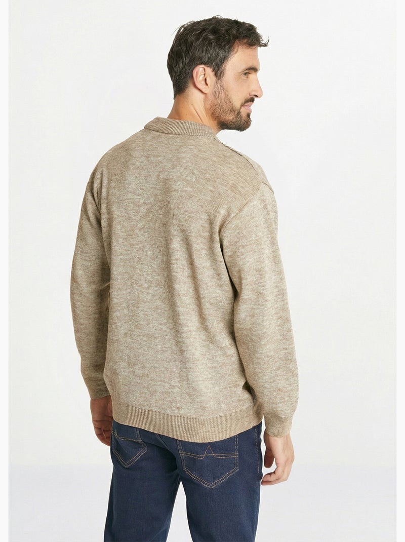 Cárdigan de lana con cuello de pico y manga larga abotonado - Afibel Beige jaspeado - Kiabi