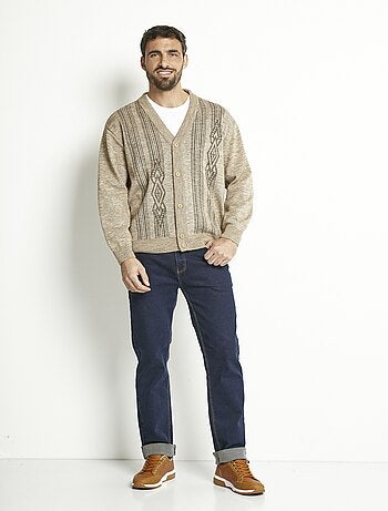 Cárdigan de lana con cuello de pico y manga larga abotonado