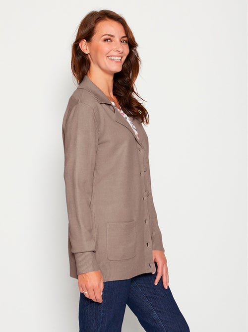 Cárdigan de largo medio con botones y cuello sastre - Afibel - Kiabi