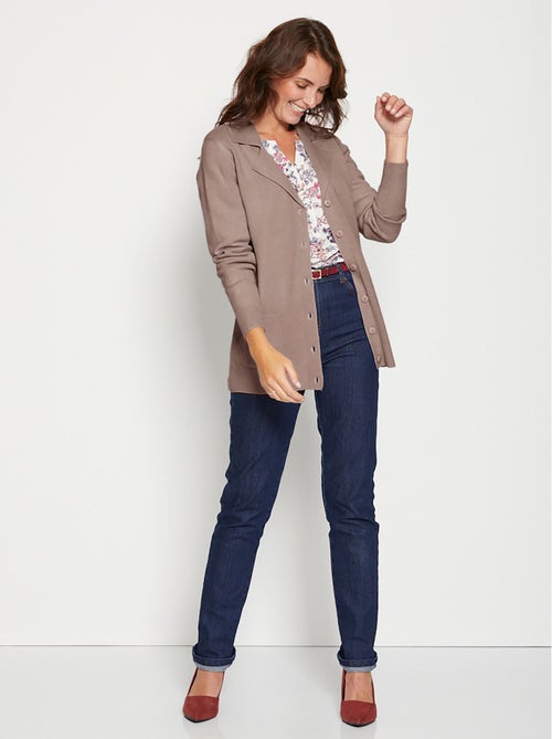 Cárdigan de largo medio con botones y cuello sastre - Afibel - Kiabi