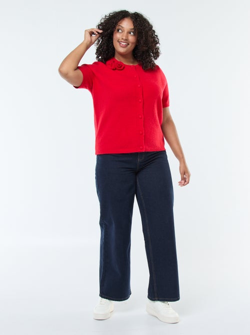 Cárdigan de manga corta con bordados de flores en el hombro - Kiabi