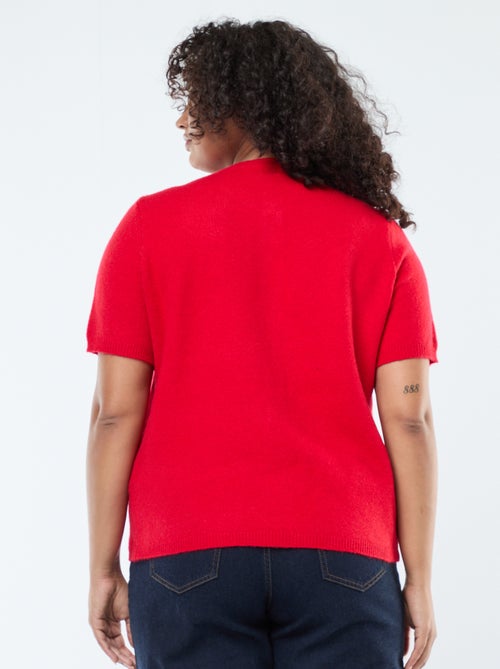 Cárdigan de manga corta con bordados de flores en el hombro - Kiabi