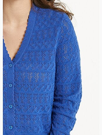 Cárdigan de mezcla de algodón con botones y cuello de pico calado - Afibel