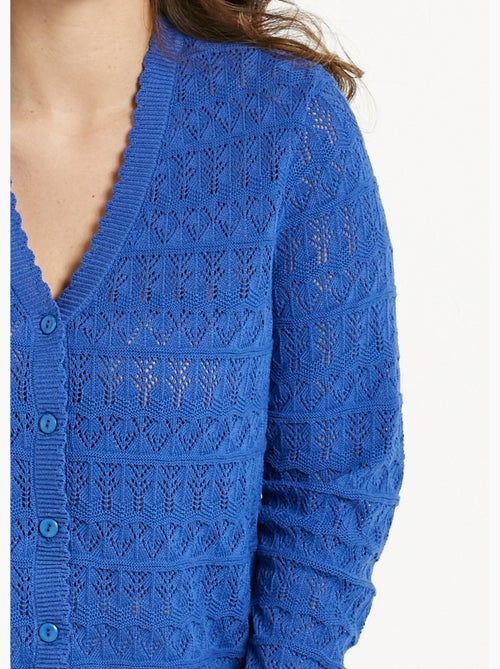 Cárdigan de mezcla de algodón con botones y cuello de pico calado - Afibel - Kiabi