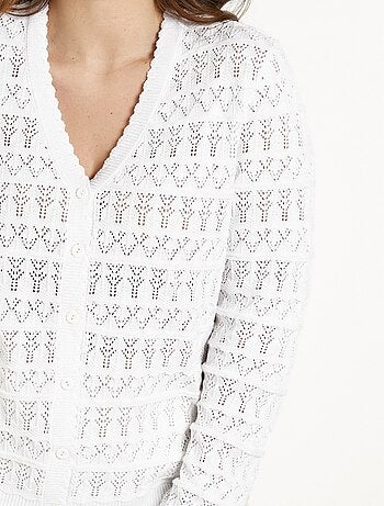 Cárdigan de mezcla de algodón con botones y cuello de pico calado - Afibel