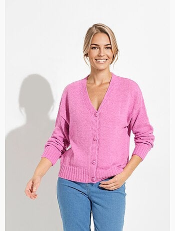 Cárdigan de mezcla de mohair con cuello en V y botones - Afibel