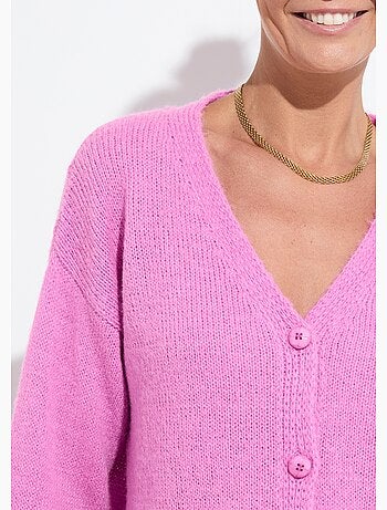 Cárdigan de mezcla de mohair con cuello en V y botones - Afibel