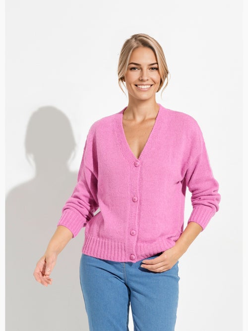 Cárdigan de mezcla de mohair con cuello en V y botones - Afibel - Kiabi