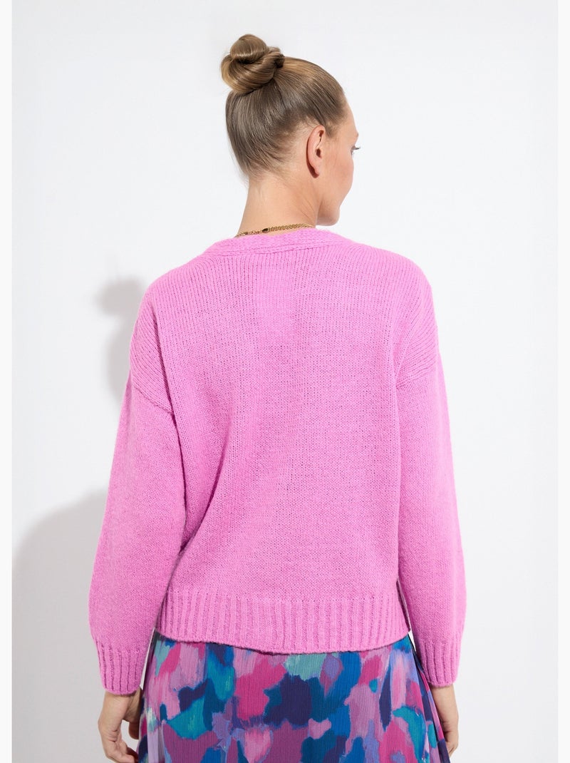 Cárdigan de mezcla de mohair con cuello en V y botones - Afibel Magenta - Kiabi