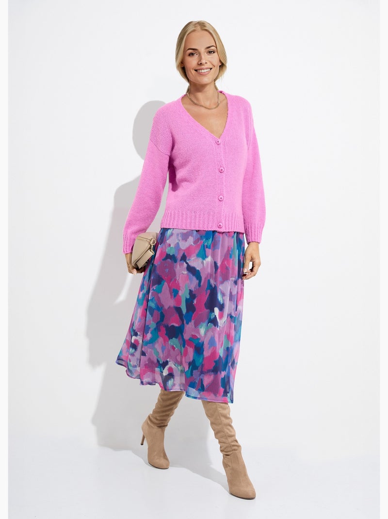 Cárdigan de mezcla de mohair con cuello en V y botones - Afibel Magenta - Kiabi