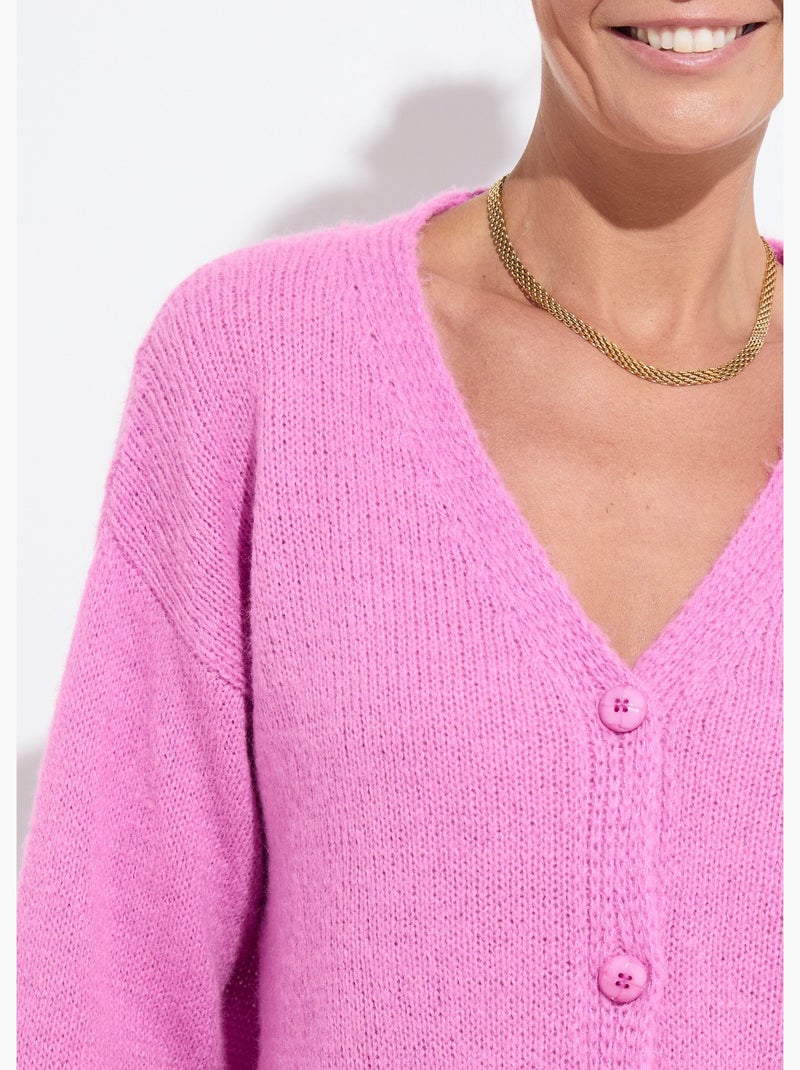 Cárdigan de mezcla de mohair con cuello en V y botones - Afibel Magenta - Kiabi