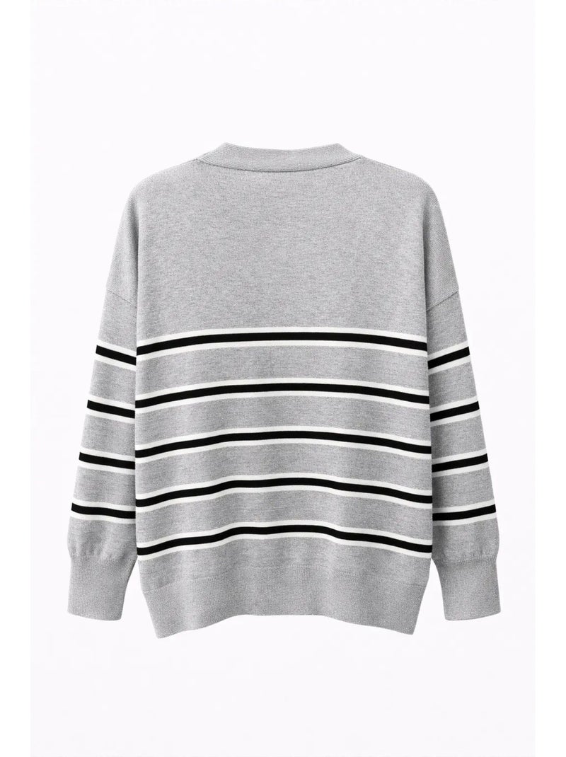 Cárdigan de mujer a rayas con cuello en v mixray Gris negro blanco - Kiabi