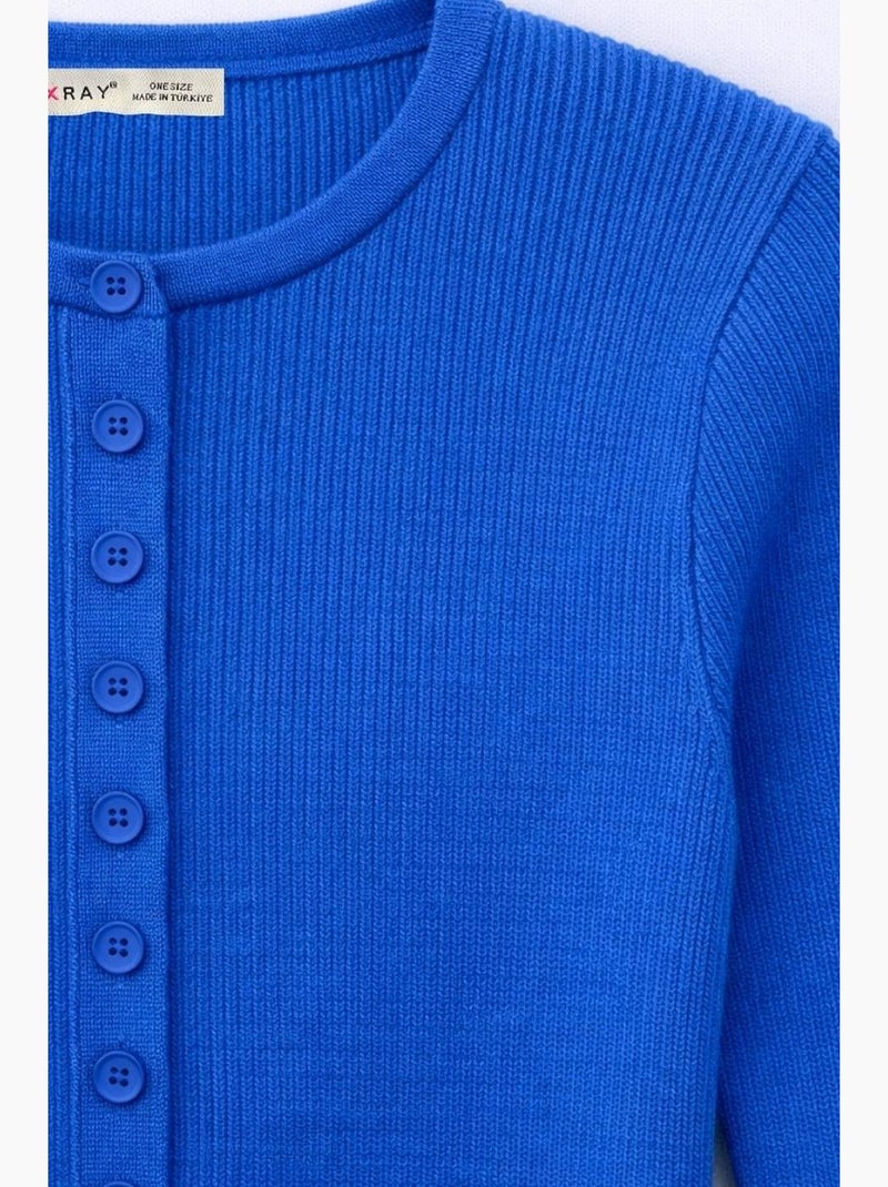 Cárdigan de punto acanalado de corte entallado con cierre de botones mixray Azul cobalto - Kiabi