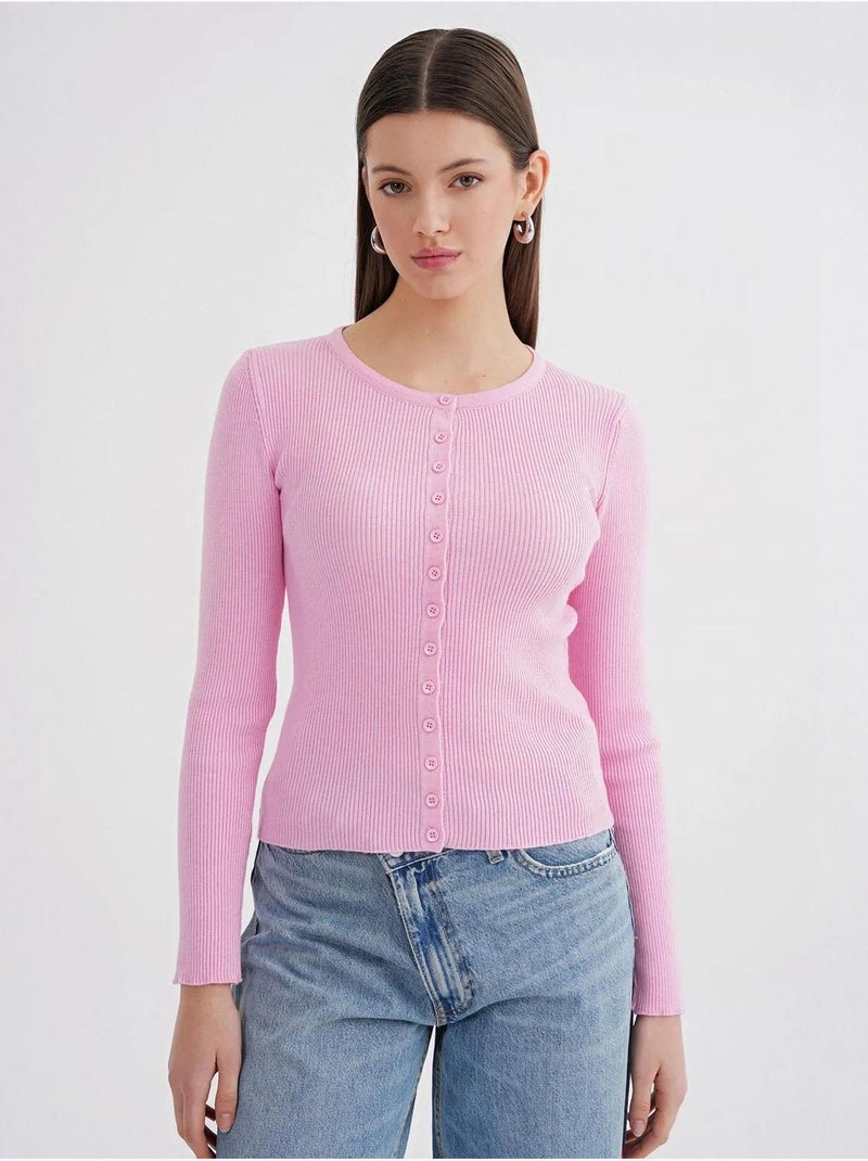 Cárdigan de punto acanalado de corte entallado con cierre de botones mixray Rosa pálido - Kiabi