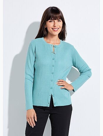 Cárdigan de punto acanalado liso con botones en la parte delantera - Afibel