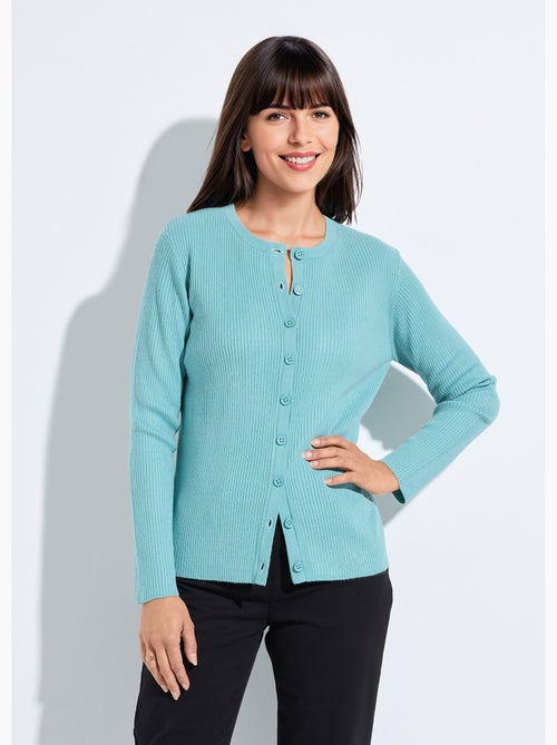 Cárdigan de punto acanalado liso con botones en la parte delantera - Afibel - Kiabi