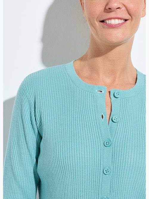 Cárdigan de punto acanalado liso con botones en la parte delantera - Afibel - Kiabi