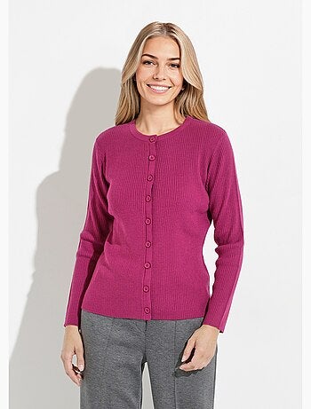 Cárdigan de punto acanalado liso con botones en la parte delantera - Afibel