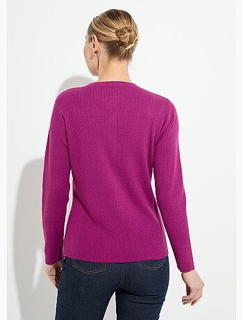 Cárdigan de punto acanalado liso con botones en la parte delantera - Afibel