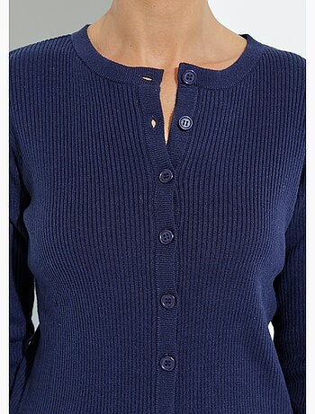 Cárdigan de punto acanalado liso con botones en la parte delantera - Afibel