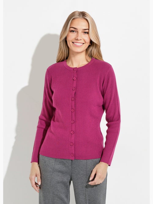 Cárdigan de punto acanalado liso con botones en la parte delantera - Afibel - Kiabi