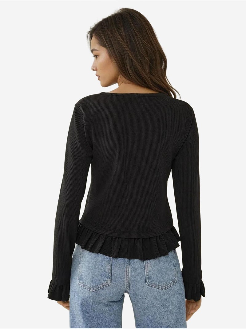 Cárdigan de punto ajustado con cuello redondo Negro - Kiabi