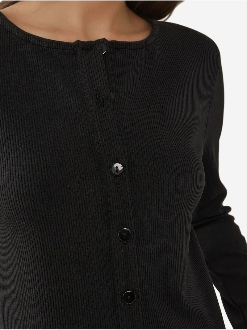 Cárdigan de punto ajustado con cuello redondo Negro - Kiabi