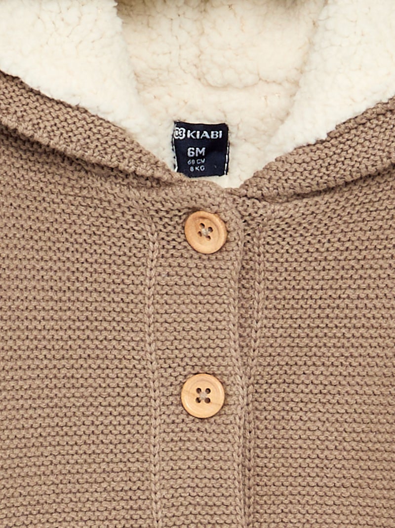 Cárdigan de punto bobo forrado con capucha Beige - Kiabi