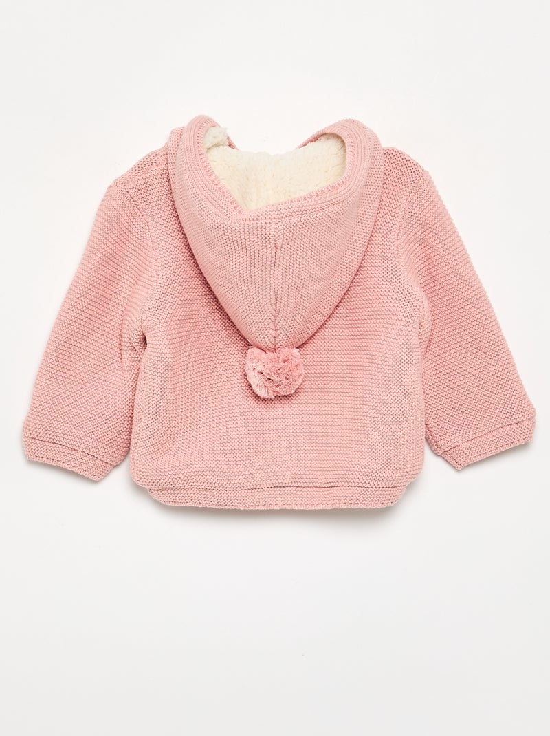 Cárdigan de punto bobo forrado con capucha Rosa - Kiabi