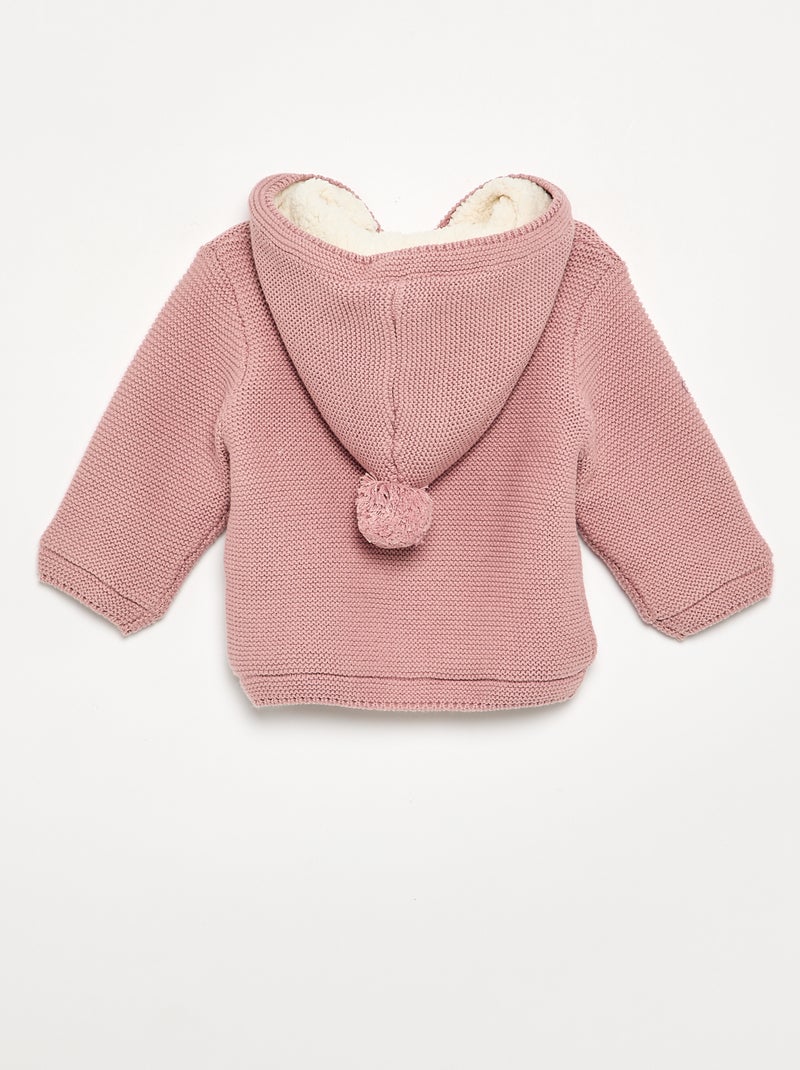 Cárdigan de punto bobo forrado con capucha Rosa - Kiabi