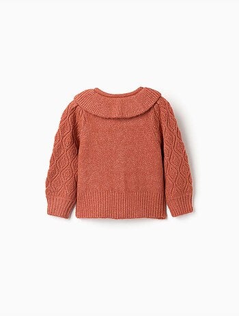 Cárdigan de punto calado con cuello con volantes