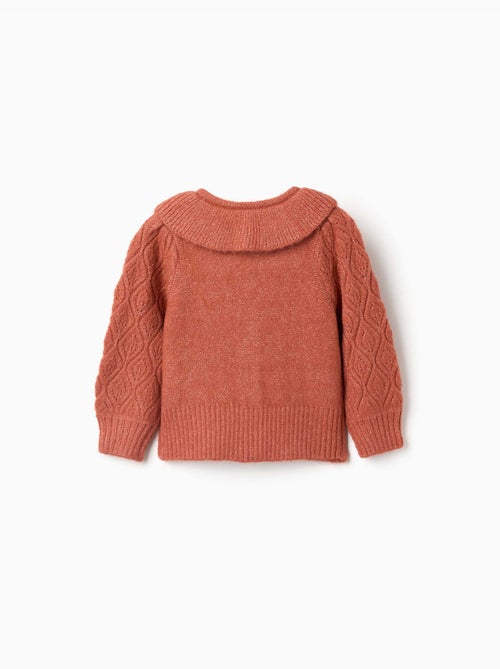 Cárdigan de punto calado con cuello con volantes - Kiabi Cárdigan de punto calado con cuello con volantes - Kiabi
