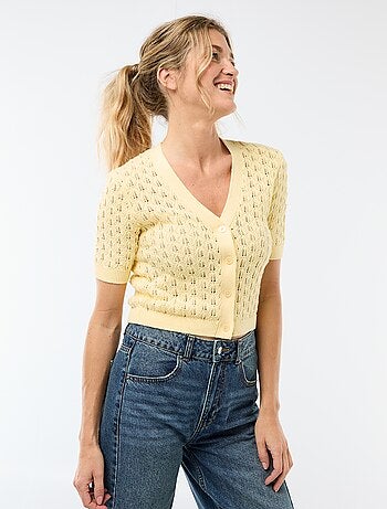 Cárdigan de punto calado de manga corta