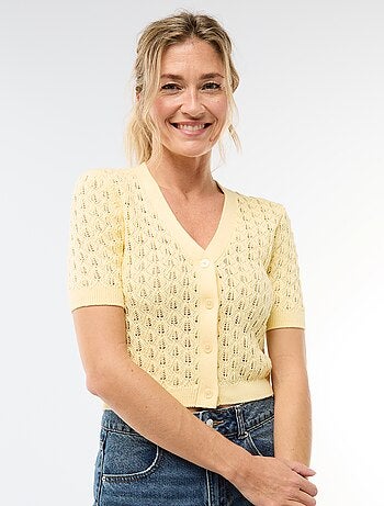 Cárdigan de punto calado de manga corta