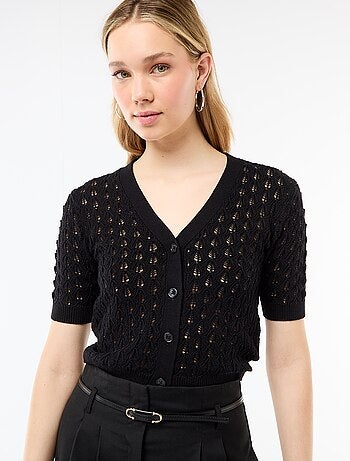 Cárdigan de punto calado de manga corta