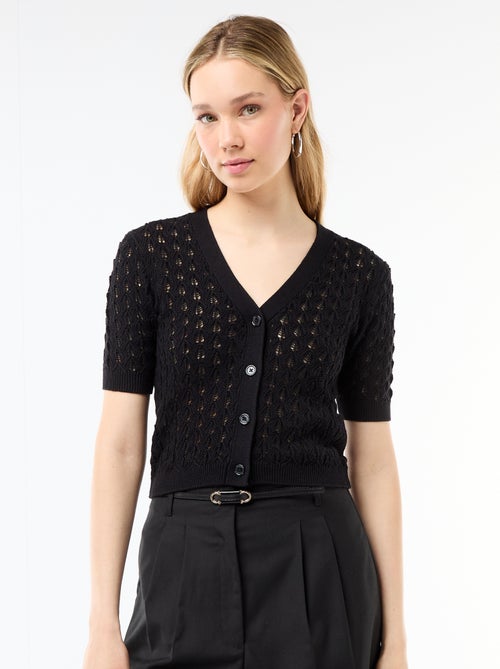 Cárdigan de punto calado de manga corta - Kiabi