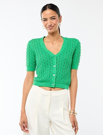 Cárdigan de punto calado de manga corta