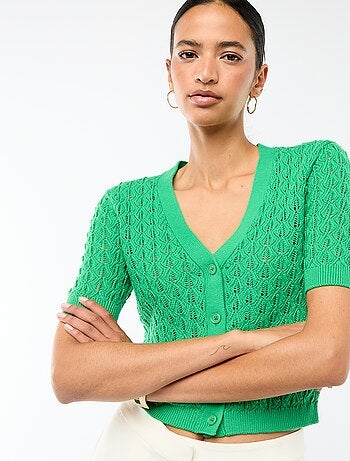 Cárdigan de punto calado de manga corta