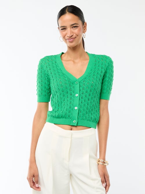 Cárdigan de punto calado de manga corta - Kiabi