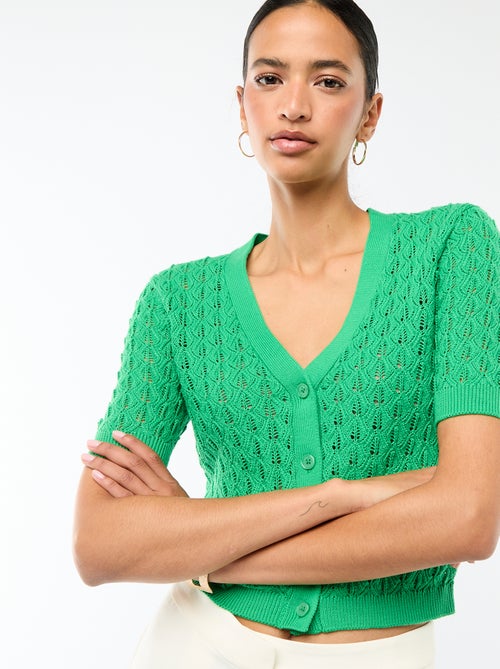 Cárdigan de punto calado de manga corta - Kiabi