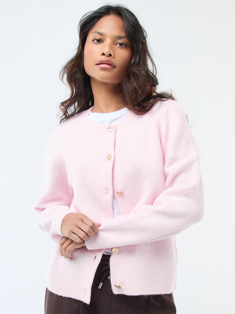 Cárdigan de punto con botones dorados Rosa - Kiabi